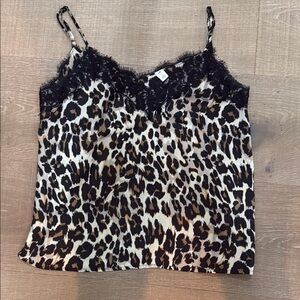 BP Nordstrom Leopard Print Lace Trim Camisole Top small